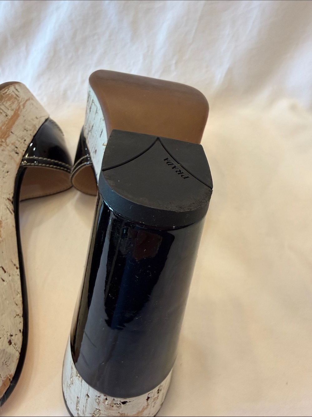 Prada Black Patent Leather Cork Platform Slide Heels - Picture 9 of 10
